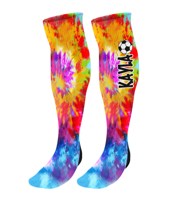 Personalized Soccer Knee High Socks - Tie Dye Background