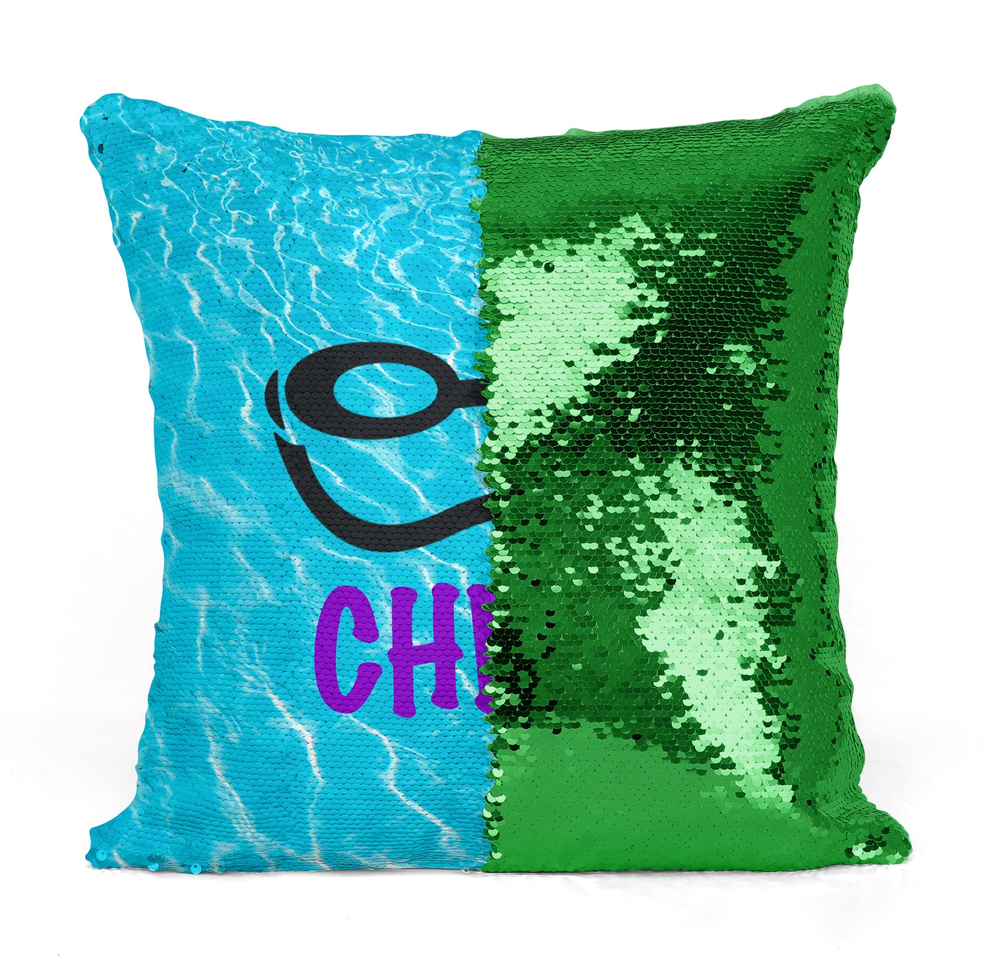 Custom Personalized SWIMMER GOGGLES Sequin Mermaid Flip Pillow