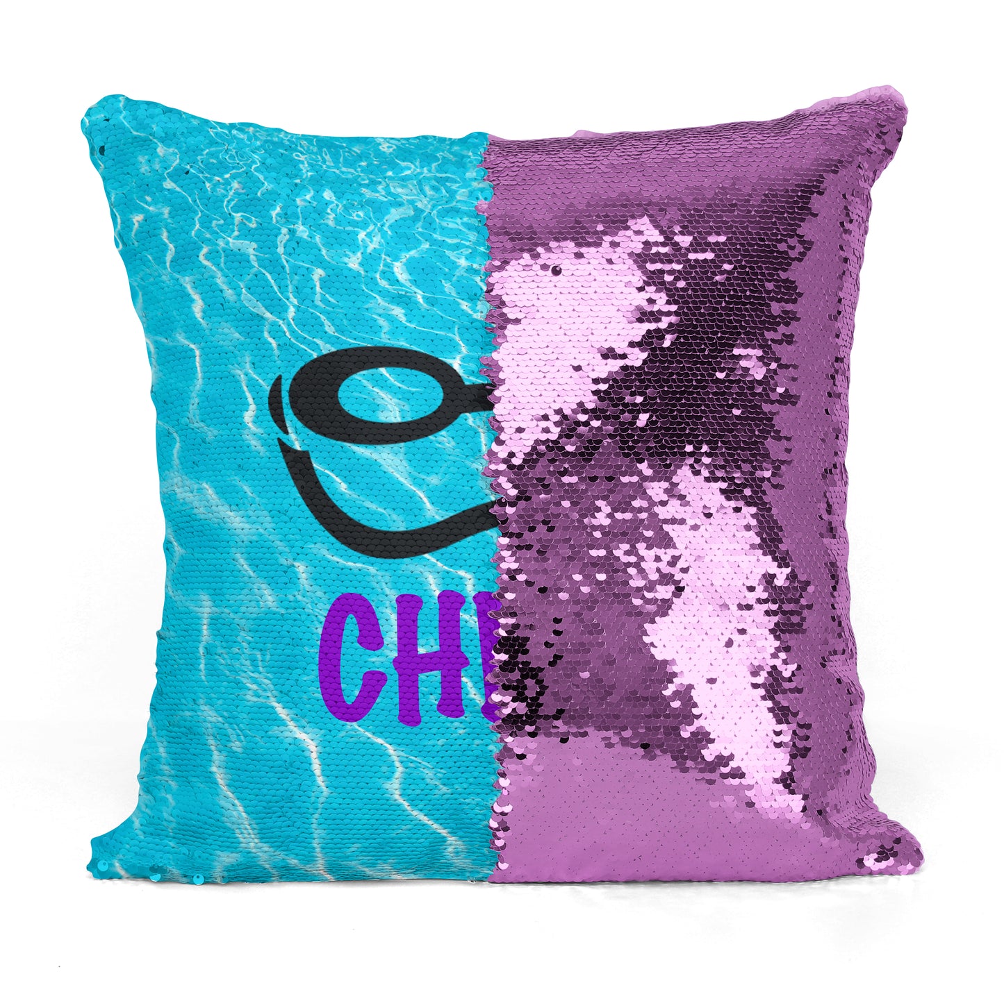 Custom Personalized SWIMMER GOGGLES Sequin Mermaid Flip Pillow