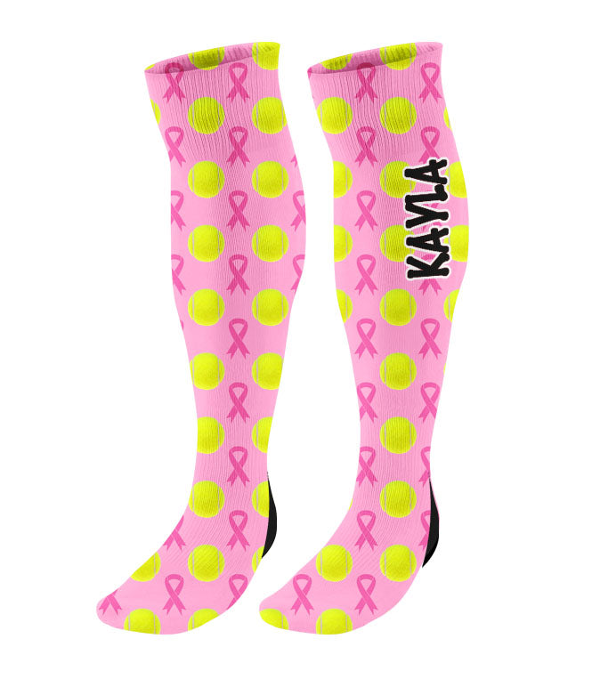 Personalized Tennis Breast Cancer Awareness Ribbon Knee High Socks