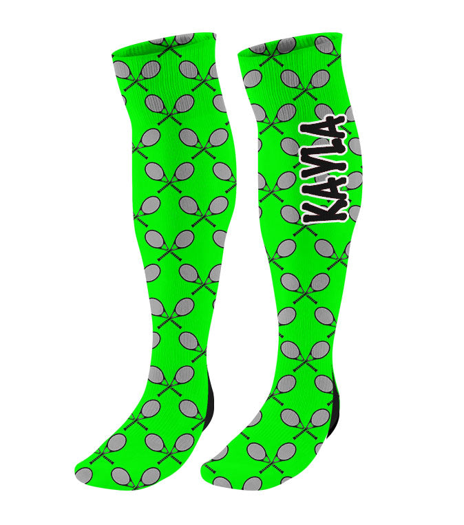 Personalized Tennis Knee High Socks with Mini Racquets