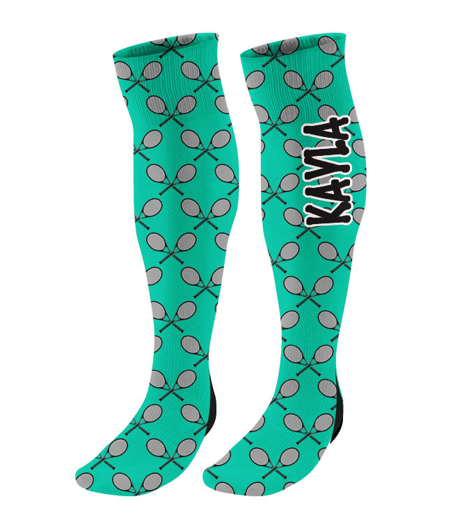 Personalized Tennis Knee High Socks with Mini Racquets