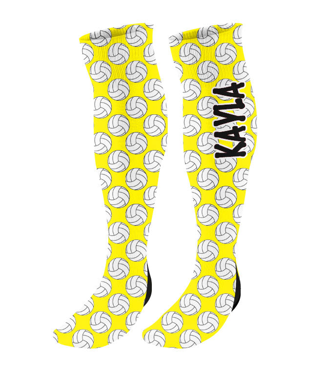 Personalized Volleyball Knee High Socks with Mini Volleyballs