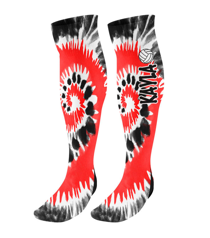 Personalized Volleyball Knee High Socks - Tie Dye Background