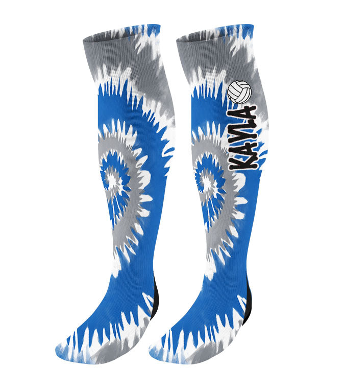 Personalized Volleyball Knee High Socks - Tie Dye Background