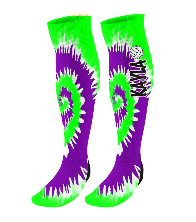 Personalized Volleyball Knee High Socks - Tie Dye Background