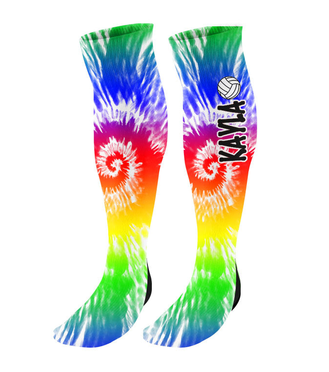 Personalized Volleyball Knee High Socks - Tie Dye Background