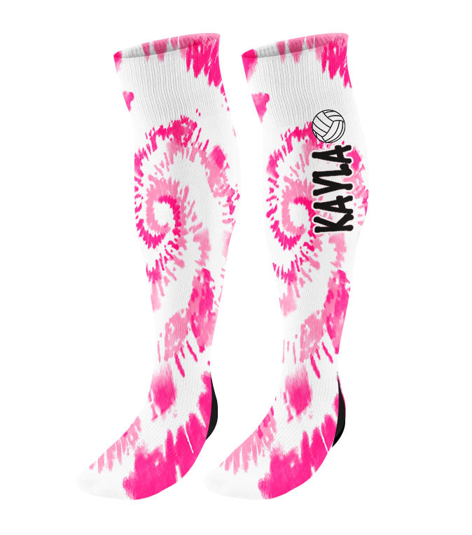 Personalized Volleyball Knee High Socks - Tie Dye Background