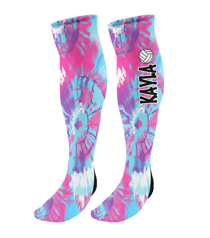 Personalized Volleyball Knee High Socks - Tie Dye Background