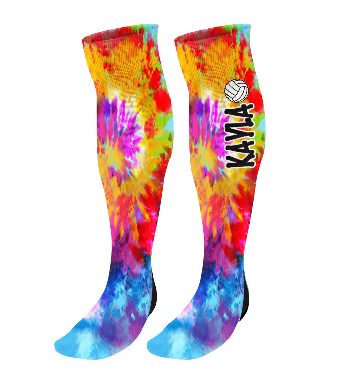 Personalized Volleyball Knee High Socks - Tie Dye Background