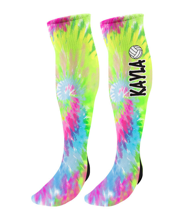 Personalized Volleyball Knee High Socks - Tie Dye Background