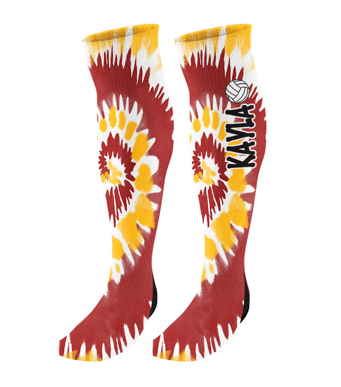 Personalized Volleyball Knee High Socks - Tie Dye Background