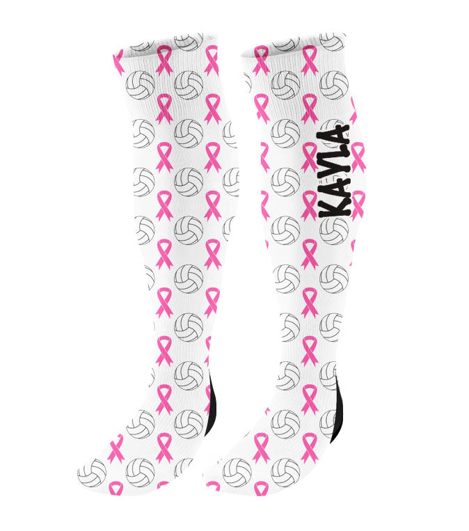 Personalized Volleyball Breast Cancer Awareness Ribbon Knee High Socks