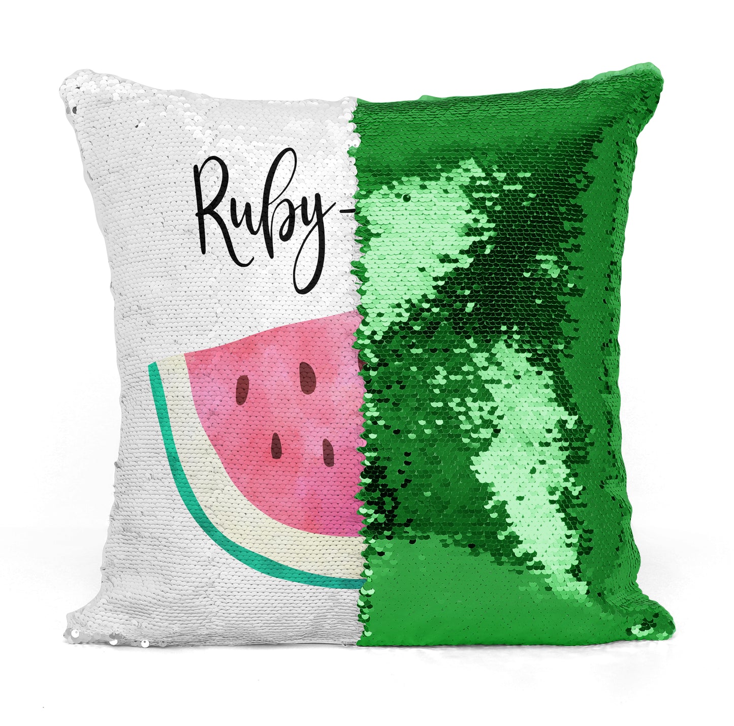 Custom Personalized WATERMELLON Sequin Mermaid Flip Pillow