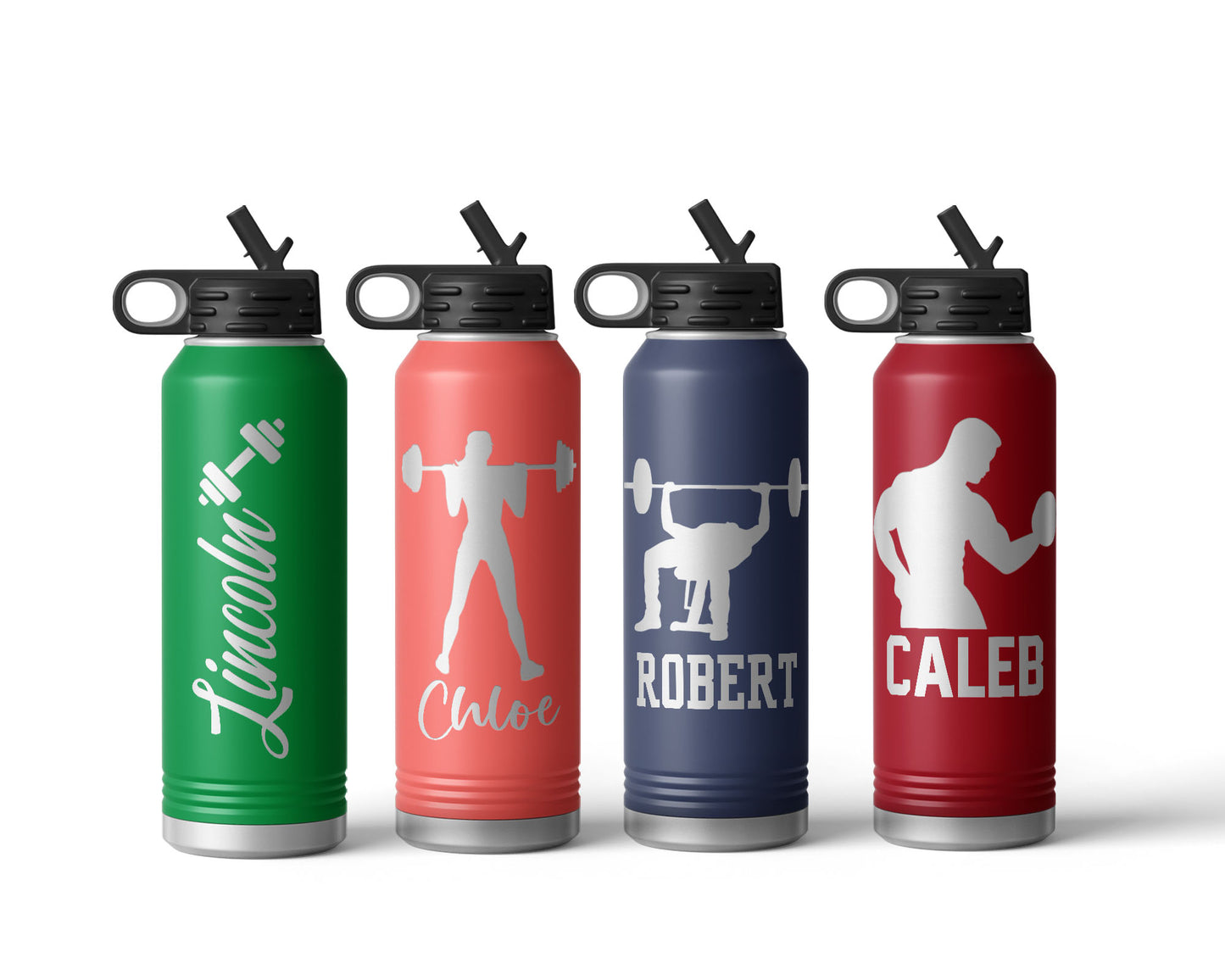 Engraved Weightlifting Stainless Steel Water Bottle, Choose Your Customizations