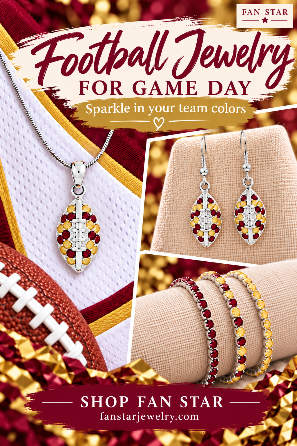 Football Jewelry in Garnet & Gold | Game Day Earrings, Necklaces & Bracelets