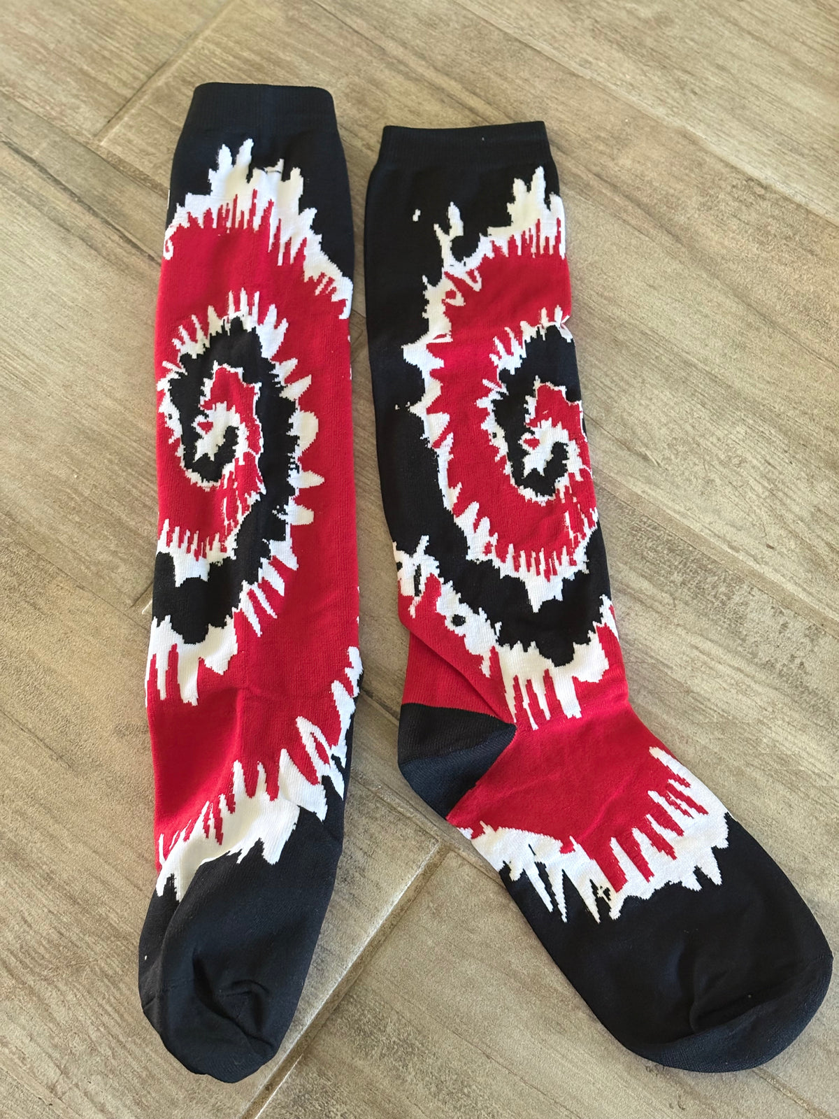 Red, White & Black Tie Dye Woven Knee-High Socks Fits Sizes 4-11
