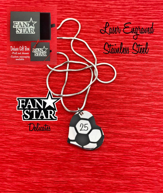 Engraved Stainless Steel Soccer Heart Pendant Necklace Full
