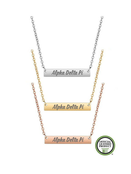 Alpha Delta Pi Engraved Bar Necklace Pendant