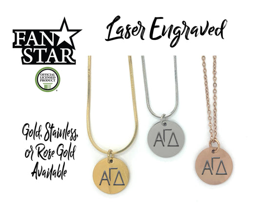 Alpha Gamma Delta Engraved Circle Necklace Pendant