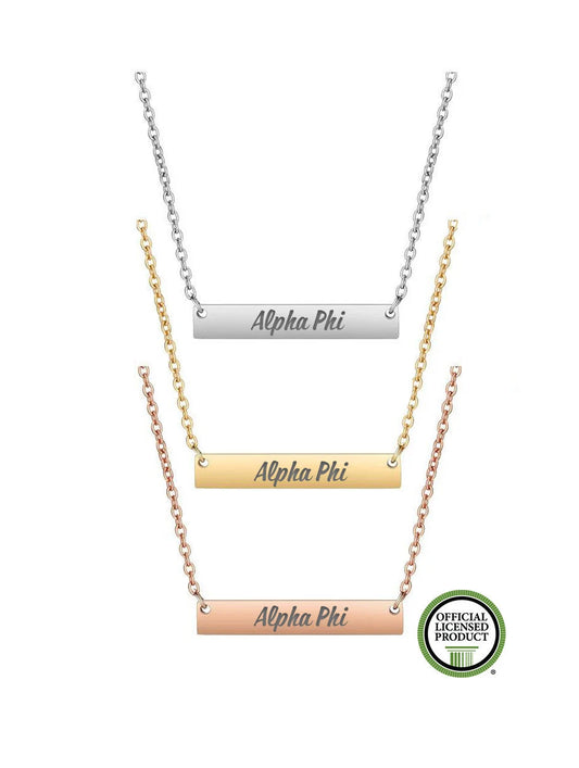 Alpha Phi Engraved Bar Necklace Pendant