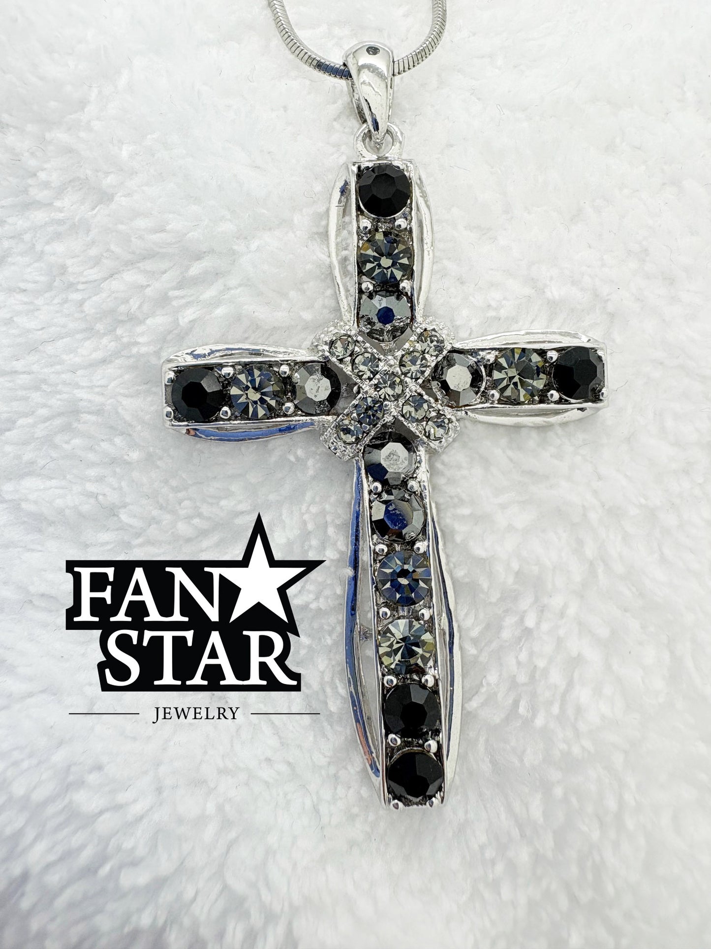 Rhodium Plated Cross Pendant with Vibrant Crystals and Various Size Chain