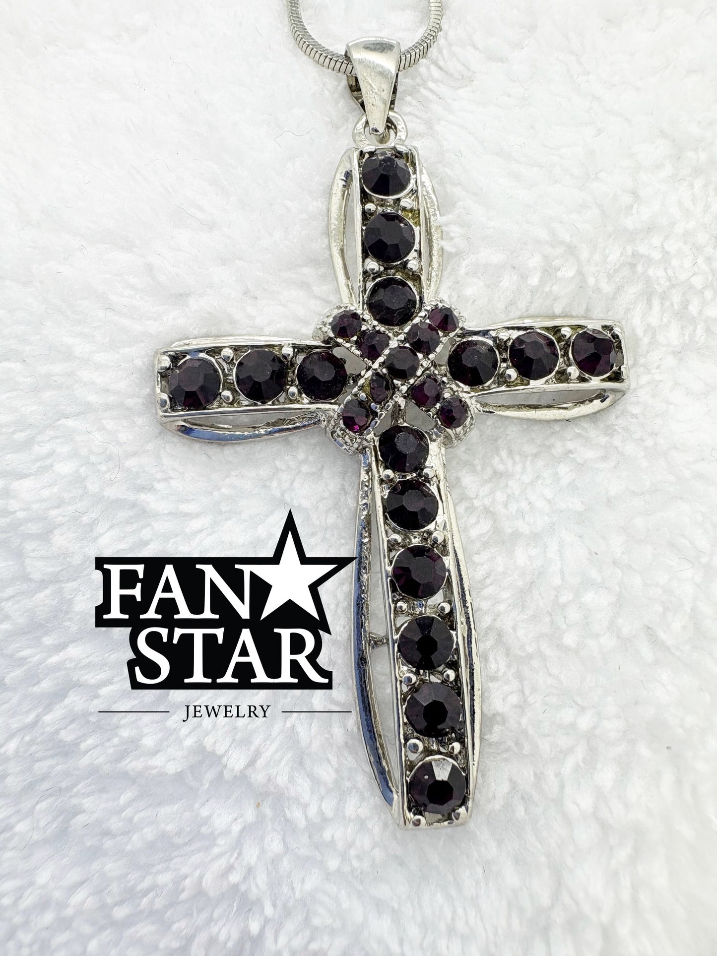 Rhodium Plated Cross Pendant with Vibrant Crystals and Various Size Chain