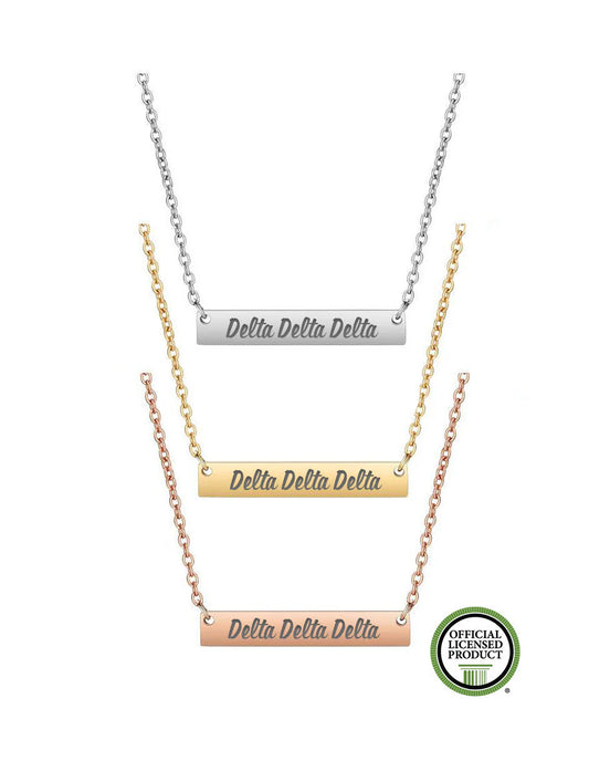 Tri Delta Engraved Bar Necklace Pendant