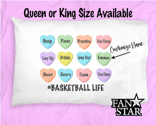 Personalized Basketball Hearts Microfiber Pillowcase Perfect for Valentine's Day