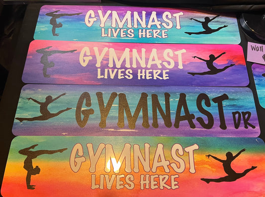 Custom Gymnastics Street Signs with Watercolor Backgrounds