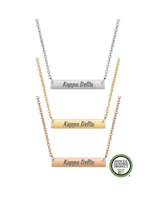 Kappa Delta Engraved Bar Necklace Pendant