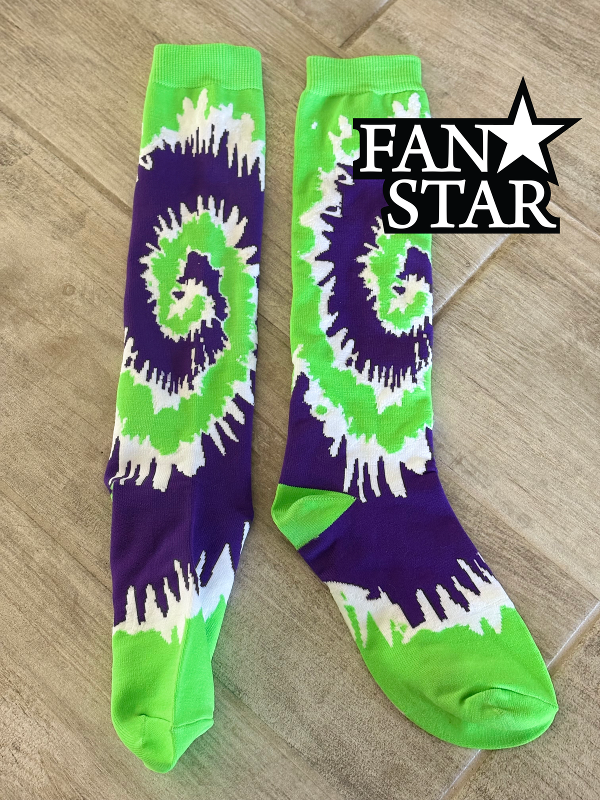 Purple, Lime, and White Tie Dye Woven Knee-High Socks Fits Sizes 4-10