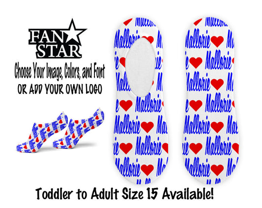 Personalized Heart Ankle Socks Fits Youth - Adult Size 14 Perfect for Valentine's Day!