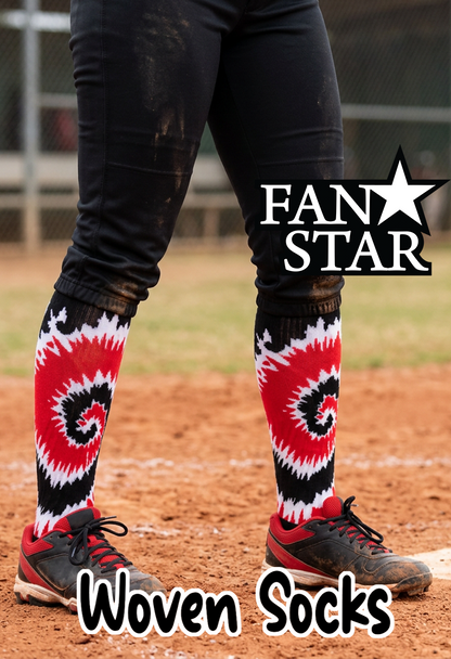 Red, White & Black Tie Dye Woven Knee-High Socks Fits Sizes 4-11
