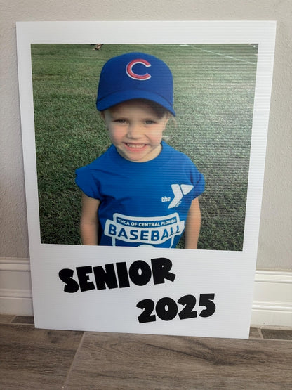 Custom senior sign with childhood baseball photo
