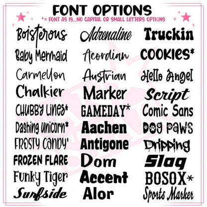 Senior photo sign font options chart