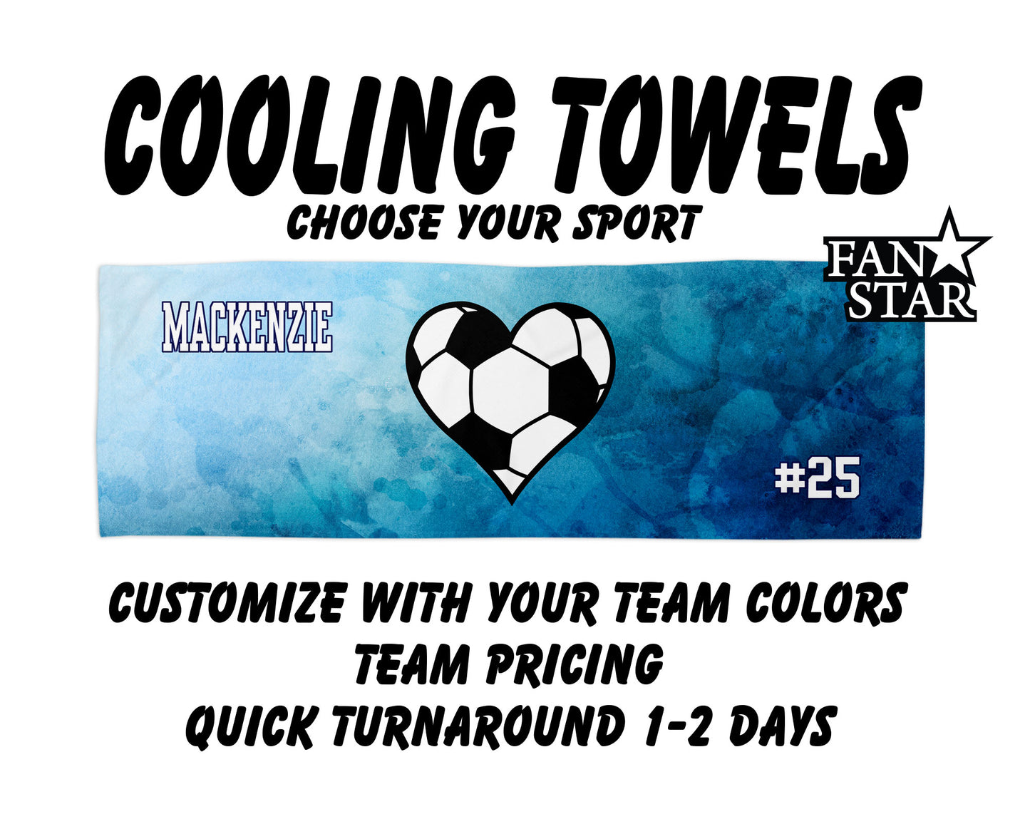 Soccer Cooling Towel with Watercolor Background