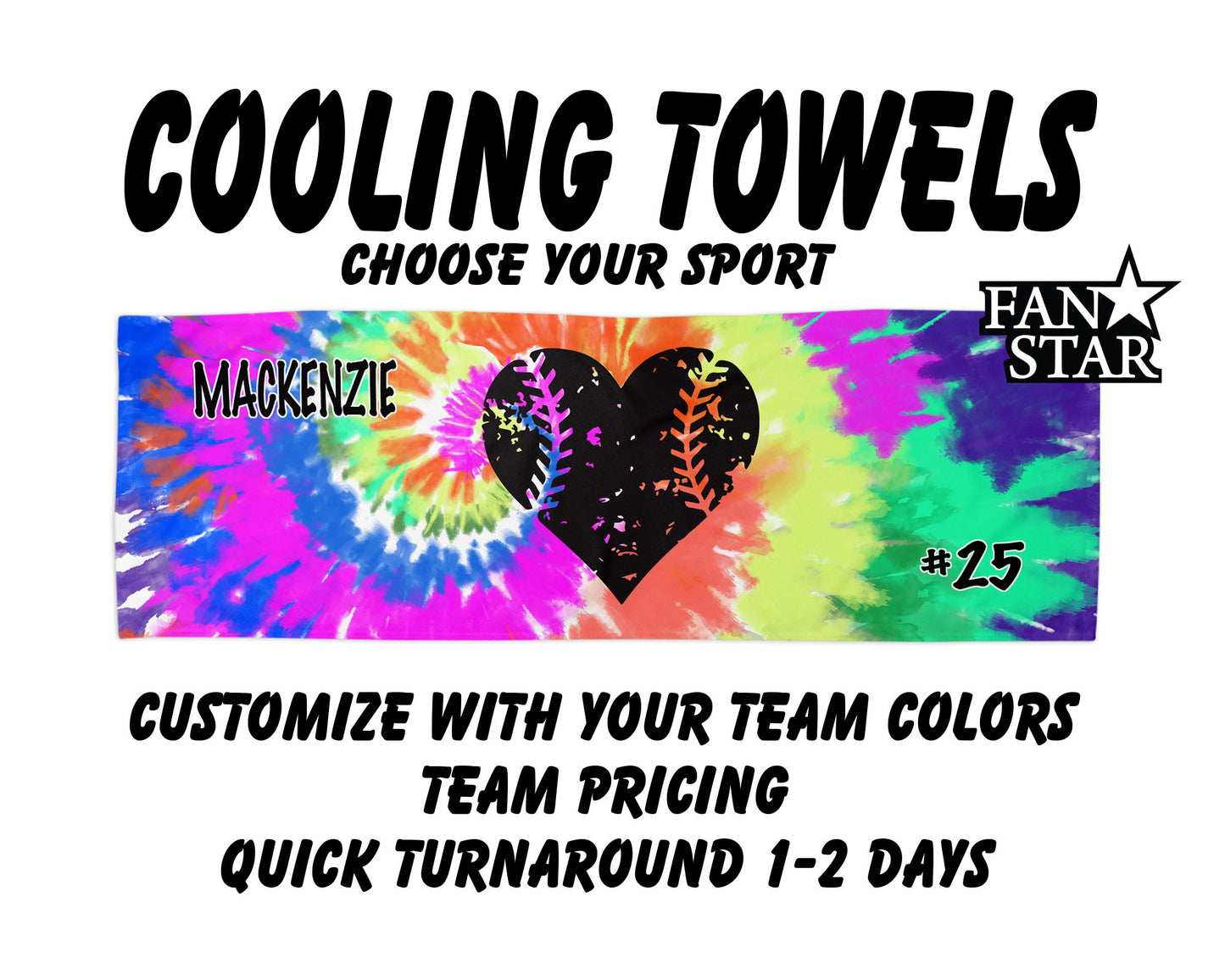 Softball Cooling Towel with Tie Dye Background