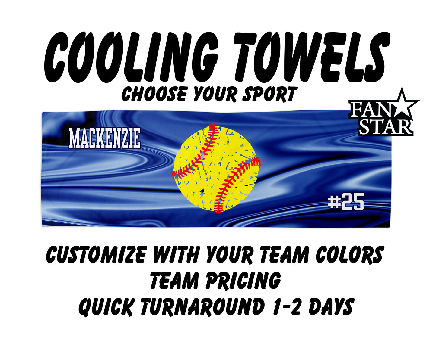 Softball Cooling Towel with Waves Background