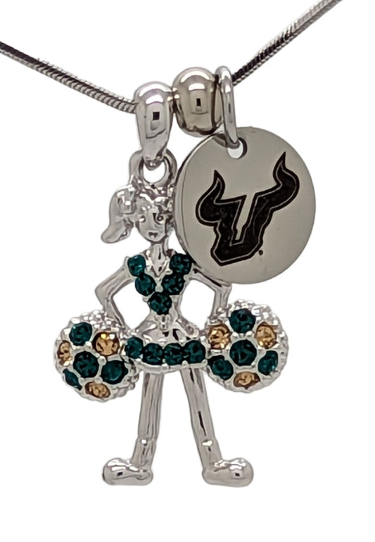 USF Cheerleader Necklace - Poms Down