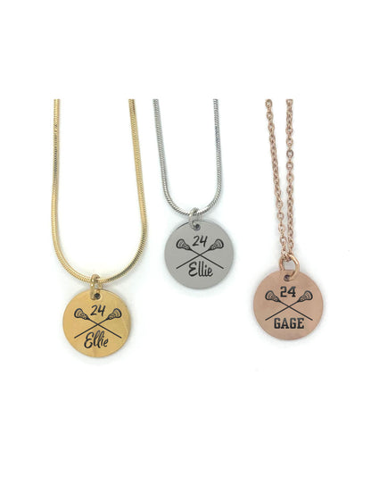 Engraved Personalized Lacrosse Necklace Pendant - Customized with Your Own Text!