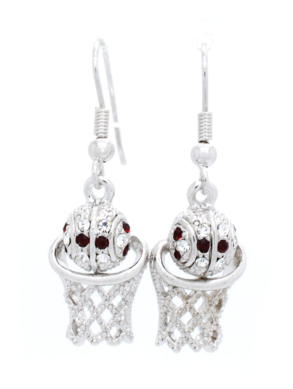 Basketball Hoop Earrings Dangle - Crimson/Crystal