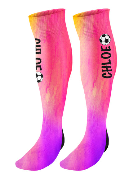 Personalized Soccer Knee High Socks, Watercolor Background, Soccer Team Socks