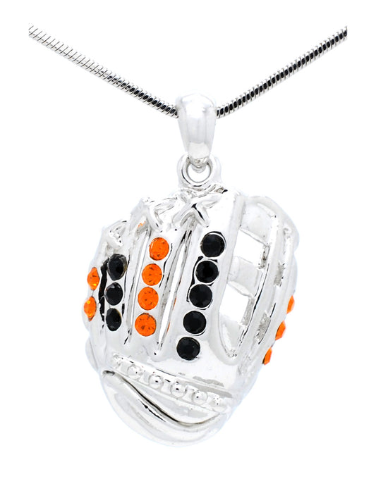 Baseball/Softball Glove Necklace Large - Orange/Black