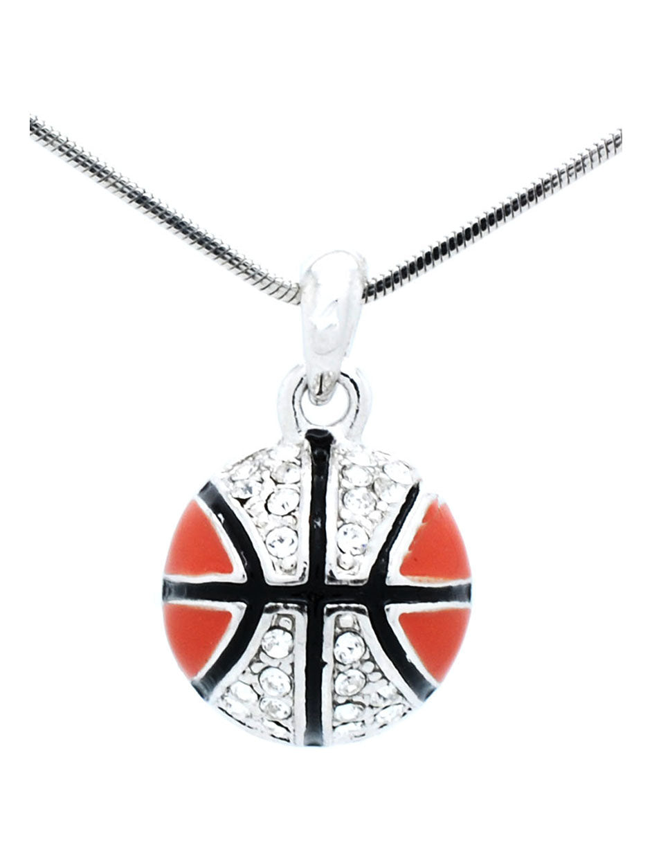 Enamel Basketball Necklace with Crystals