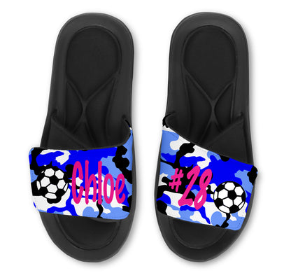 Custom Soccer Slides Sandals with Camp Background