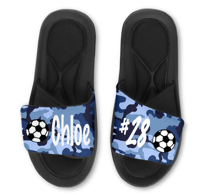 Custom Soccer Slides Sandals with Camp Background