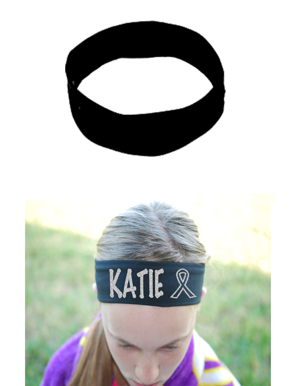 Cancer Awareness Ribbon Headband (Cotton/Lycra) - Sparkle Letters!