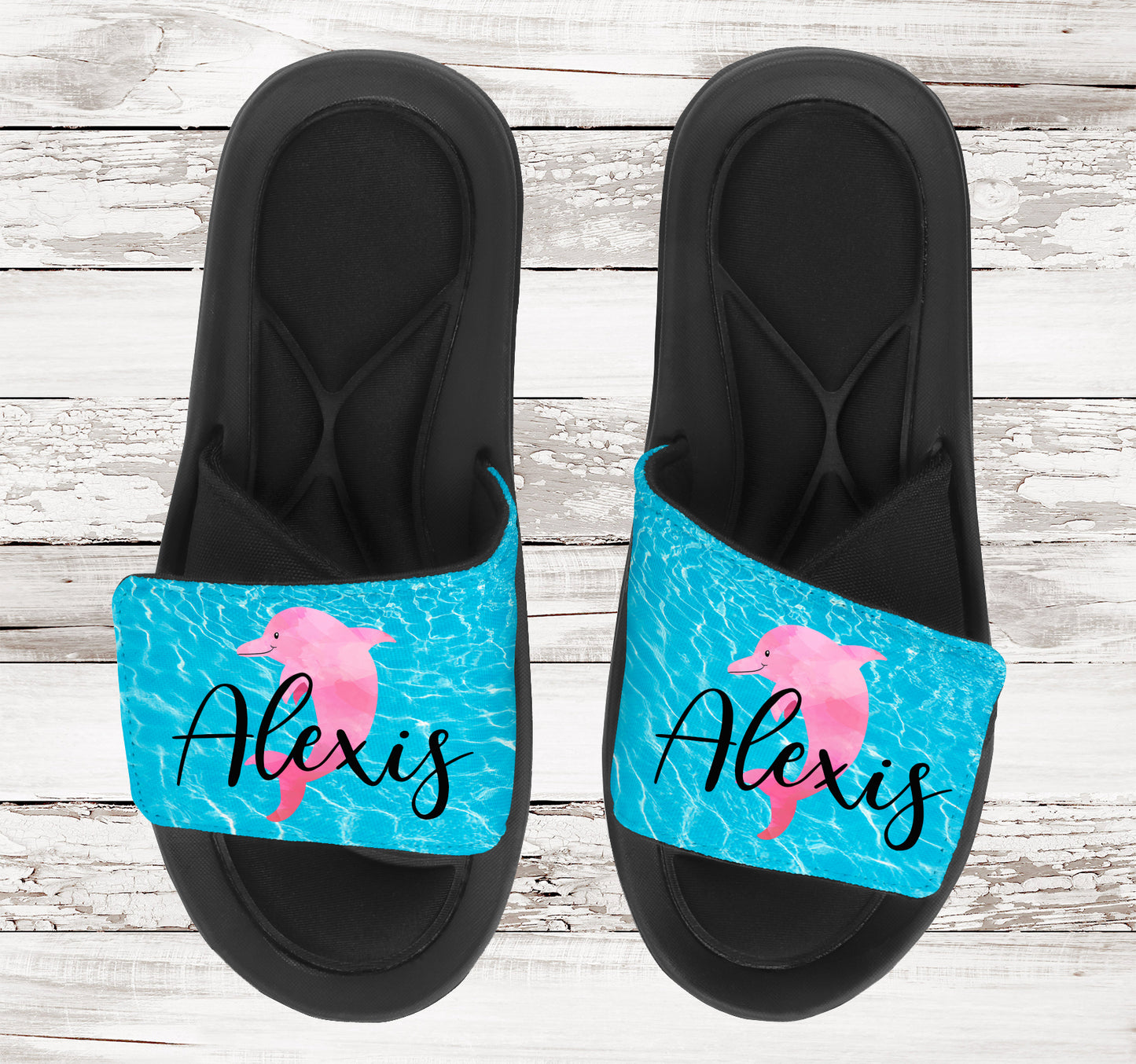 Swim Slides Sandals Flip Flops - Dolphin - Add your Name!