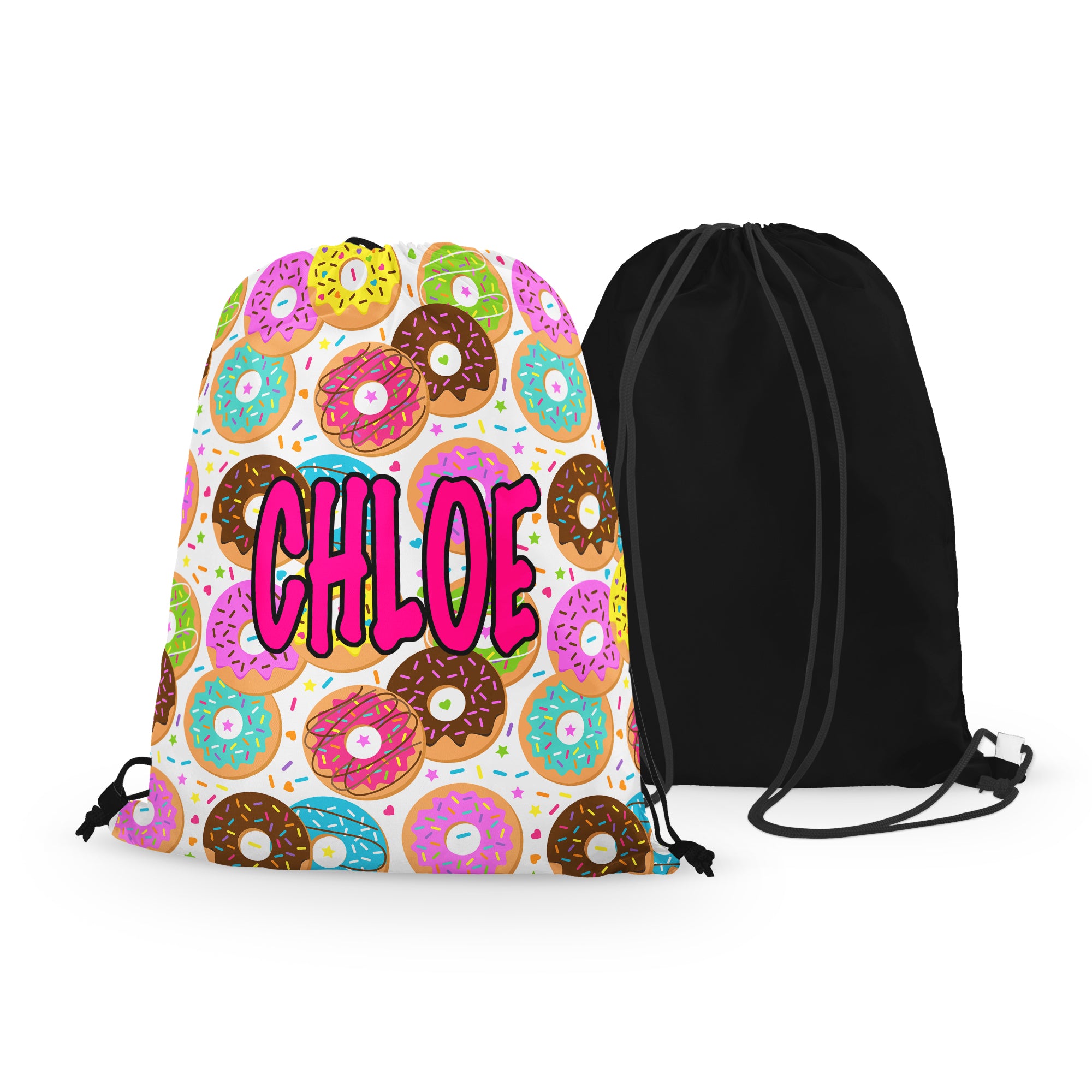 Personalized Donuts Drawstring Bag - White Back